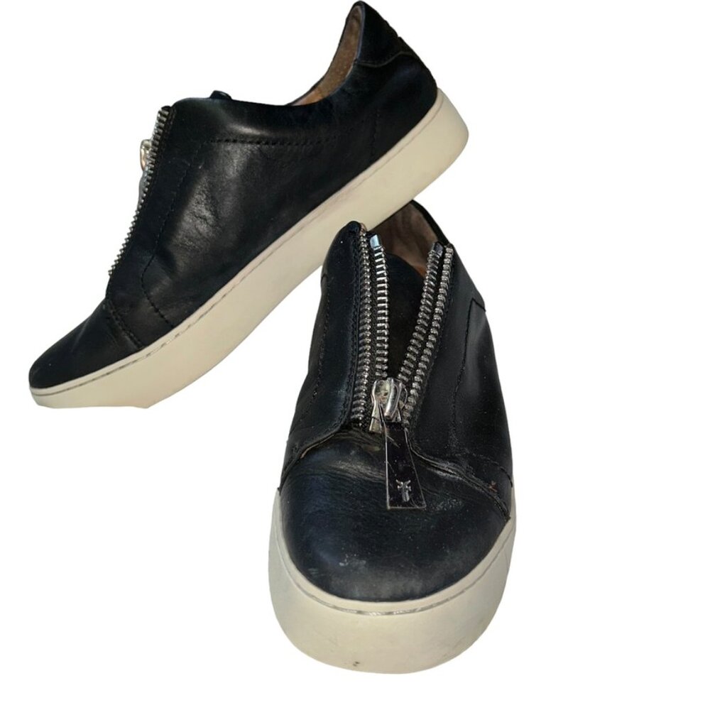 frye black zip front leather dress sneakers shoes 8.5